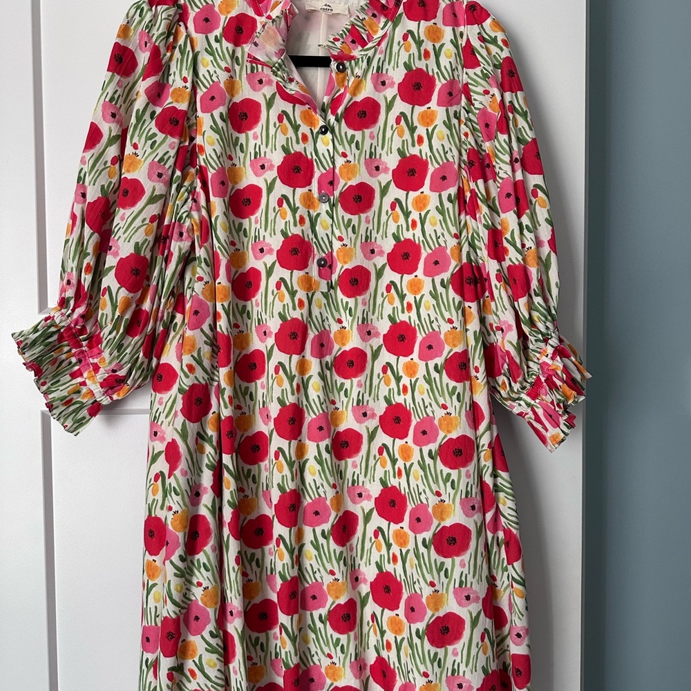 entro Pink and Red Floral Button-Front A-Line Dress